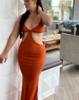 Orange Open-Back Maxi Dress