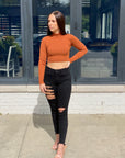 Mock-Neck Cropped Sweater | Rust