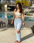 Distressed Wide-Leg Jeans